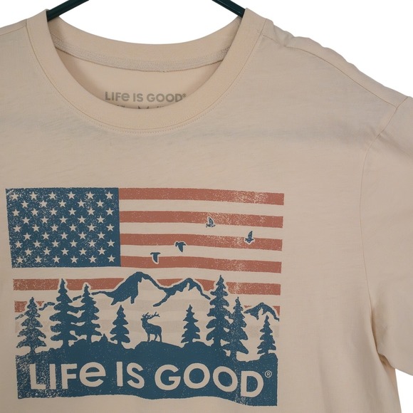 Life Is Good Other - Life is Good Mens T Shirt Medium Graphic Print American Flag Mountain Deer Tee